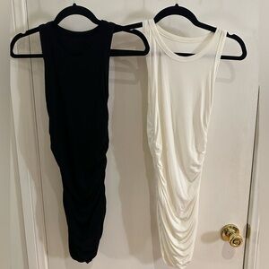Black and white ribbed ruched high neck breathable comfortable summer dress